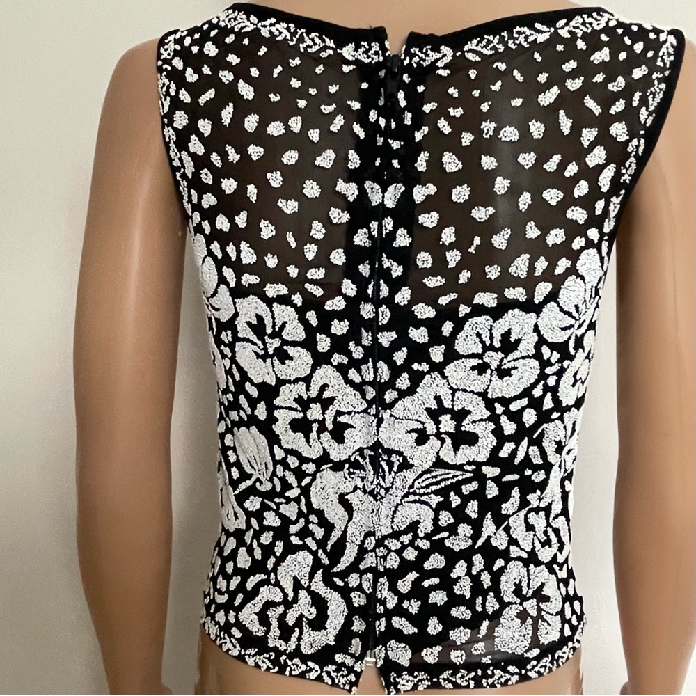 TADASHI SHOJI Black & White MICRO BEADED Sleeveless TANK Designer TOP - Picture 4 of 6